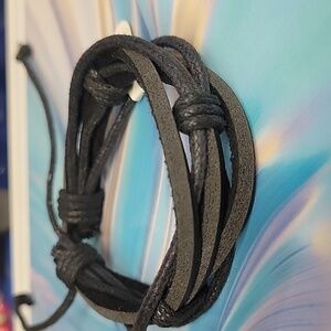 Black Leather 7" Bracelet Adjustable